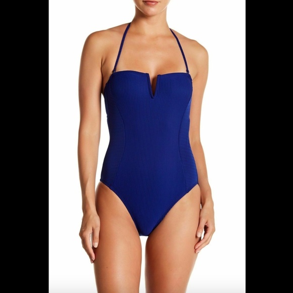 NWT La Blanca Swim Sin-Sation Bandeau‎ Blue One-Piece Swimsuit SZ 14 - Picture 1 of 8